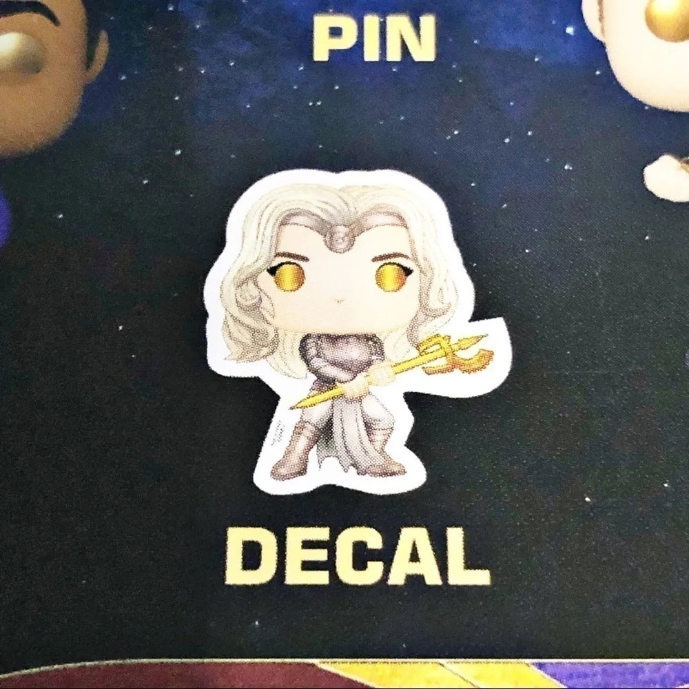 New Marvel Collectors Corp Exclusive Eternals Thena Sticker and Domo Pin - Picture 5 of 5